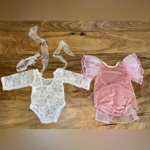 Newborn Photography Dress Up | Lace Romper & Pink Velvet Tutu Set Only used once